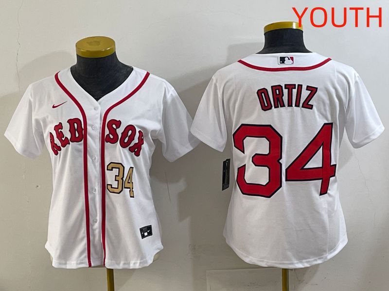 Youth 2025 Boston Red Sox #34 Ortiz White Game Nike MLB Jersey style 3